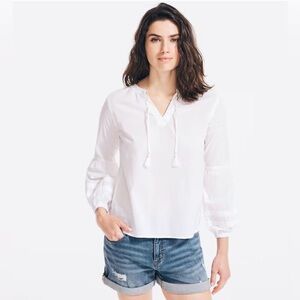 NEW! Nautica Embroidered Split-Neck Top in Bright White Size M